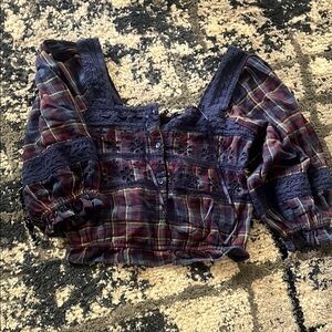 American Eagle Outfitters Plaid Blouse - Navy and Red